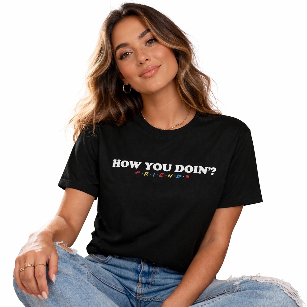 Friends "How You Doin'?" Black Graphic Shirt Y2K 90’s Style Size Large